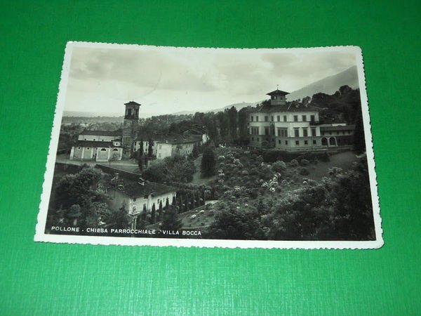 Cartolina Pollone - Chiesa Parrocchiale - Villa Bocca 1938