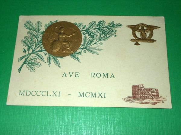 Cartolina in rilievo AVE ROMA 1861 - 1911 | Immagine principale