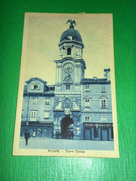 Cartolina Fiume - Torre Civica 1924