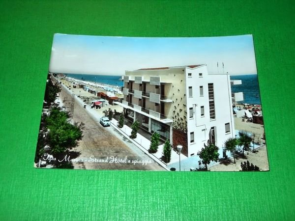 Cartolina Igea Marina - Strand Hotel e spiaggia 1960
