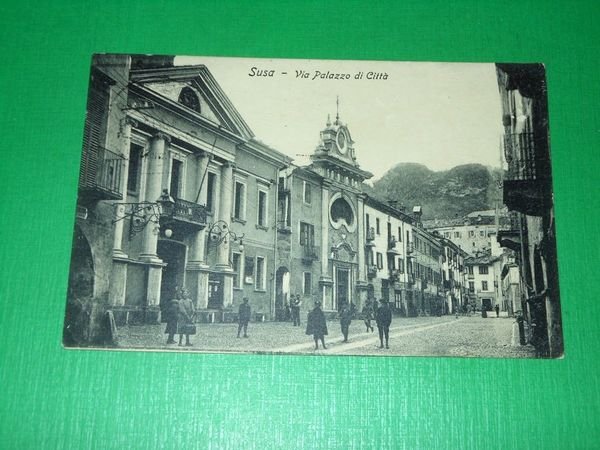 Cartolina Susa - Via Palazzo di Città 1912
