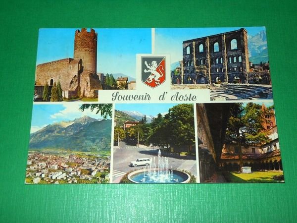 Cartolina Souvenir di Aosta - Vedute diverse 1973