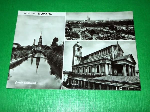 Cartolina Saluti da Novara - Vedute diverse 1953