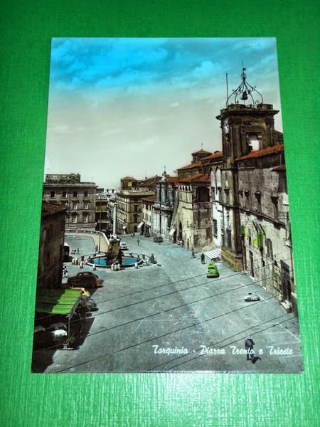 Cartolina Tarquinia - Piazza Trento e Trieste 1955 ca
