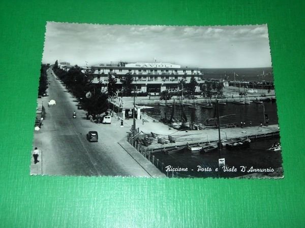 Cartolina Riccione - Porto e Viale D'Annunzio 1953