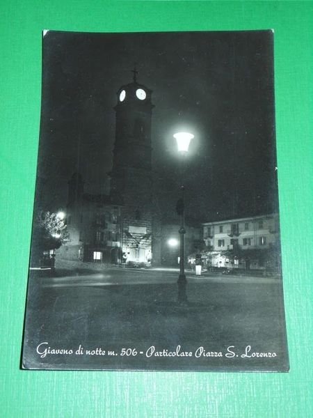 Cartolina Giaveno di notte - Particolare Piazza S. Lorenzo 1964