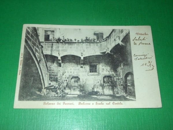 Cartolina Viterbo - Palazzo dei Farnesi - Balcone e scala …