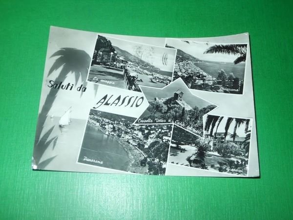 Cartolina Saluti da Alassio - Vedute diverse 1957
