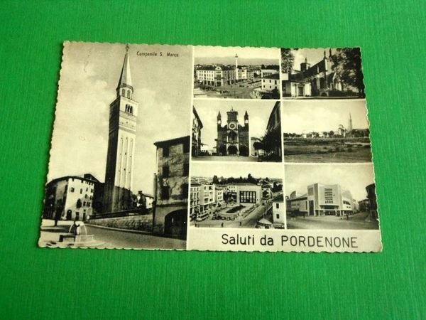 Cartolina Saluti da Pordenone - Vedute diverse 1955 ca