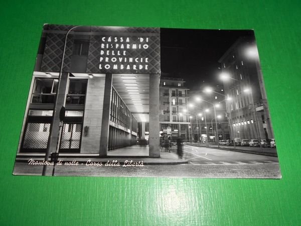 Cartolina Mantova di notte - Corso della Libertà 1955 ca