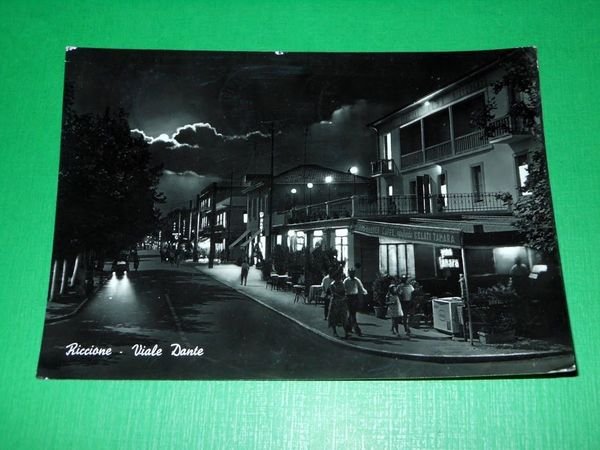 Cartolina Riccione - Viale Dante ( notturno ) 1958