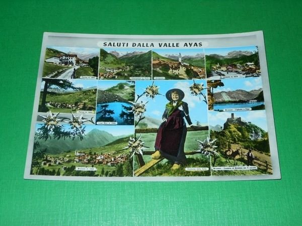 Cartolina Saluti dalla Valle d' Ayas - Vedute diverse 1962