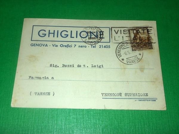Cartolina Pubblicità Ghiglione Genova 1939