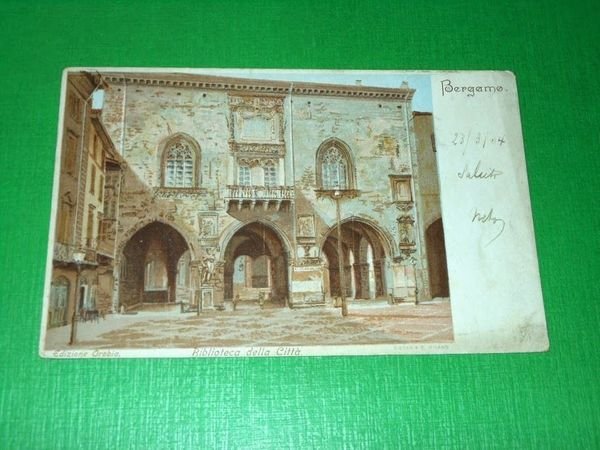 Cartolina Bergamo - Biblioteca della Città 1904. | Immagine principale