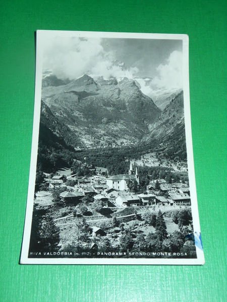 Cartolina Riva Valdobbia - Panorama sfondo Monte Rosa 1950.