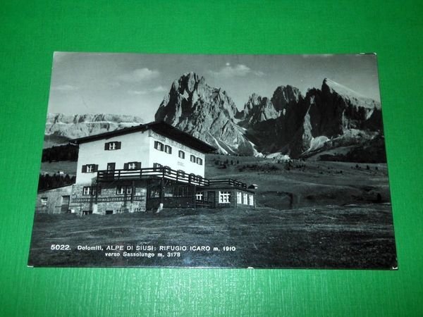 Cartolina Alpe di Siusi - Rifugio Icaro verso Sassolungo 1954.