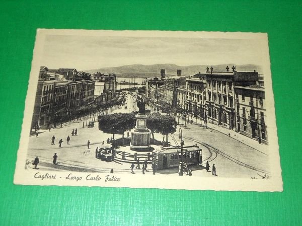 Cartolina Cagliari - Largo Carlo Felice con tram d' epoca …