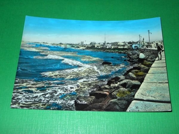 Cartolina Rimini - La spiaggia dal molo 1958