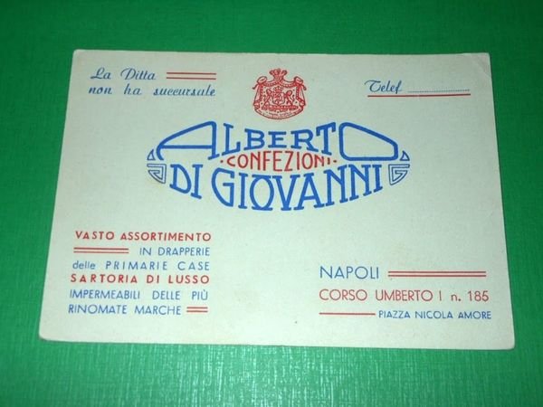 Cartolina Pubblicità Confezioni Alberto Di Giovanni - Napoli 1930 ca