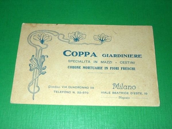 Cartolina Pubblicità COPPA Giardiniere - Milano 1920 ca.
