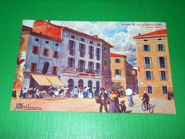 Cartolina illustrata Bagni di Salsomaggiore - Largo Roma 1907.