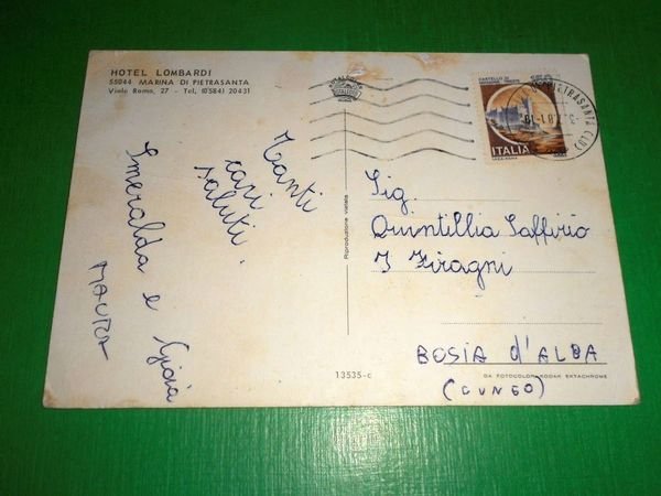 Cartolina Marina di Pietrasanta - Hotel Lombardi 1981.