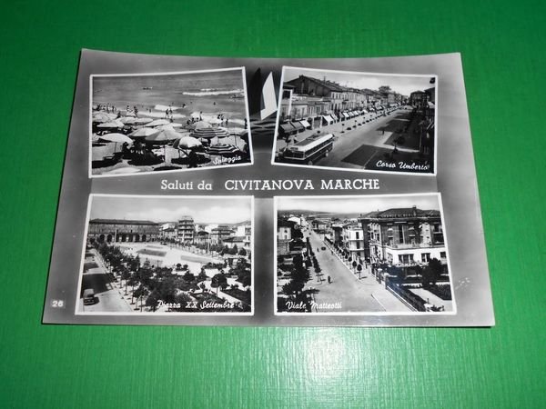 Cartolina Saluti da Civitanova Marche - Vedute diverse 1955 ca | Immagine principale