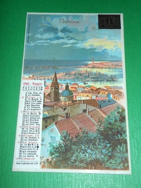 Cartolina Genova Panorama - Calendario Maggio 1903 - Pubblicità Assicurazioni …