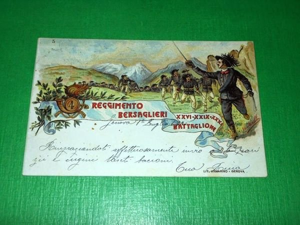 Cartolina Militaria - 4° Reggimento Bersaglieri 1905