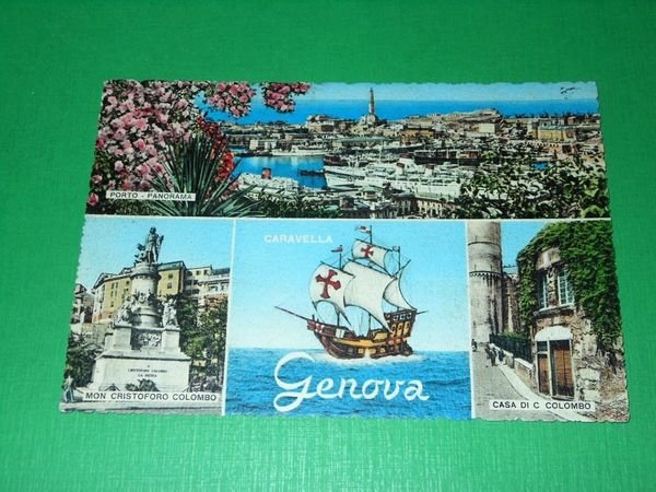 Cartolina Genova - Panorama del Porto e altre vedute 1962