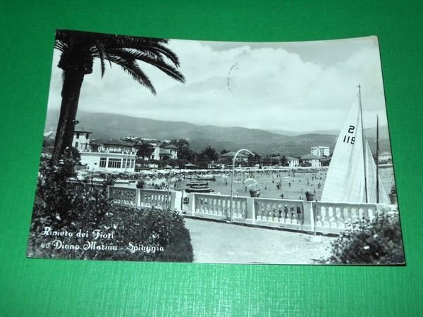 Cartolina Diano Marina - Spiaggia 1958