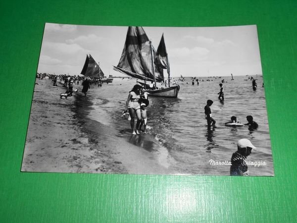 Cartolina Marotta ( Pesaro ) - Spiaggia 1955 ca
