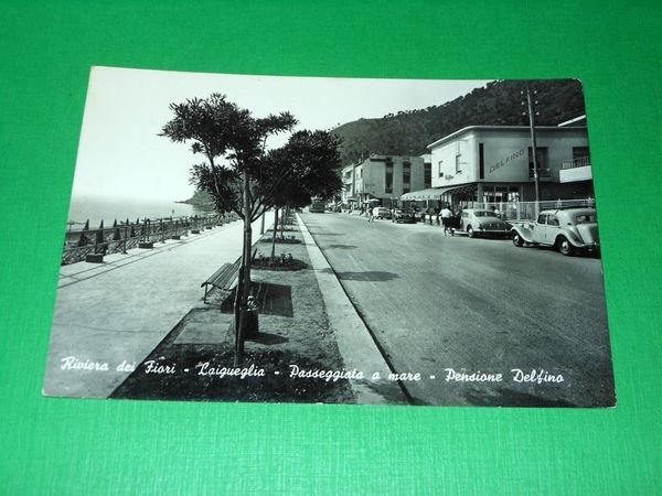 Cartolina Laigueglia - Passeggiata a mare - Pensione Delfino 1958.