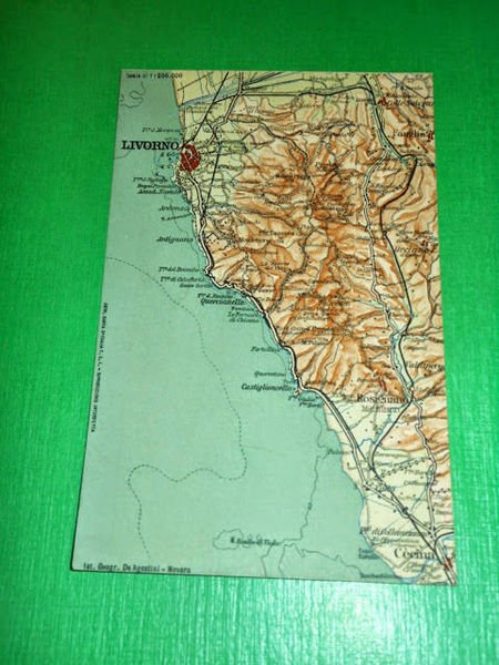 Cartolina Livorno - Cartina geografica dei dintorni 1910 ca