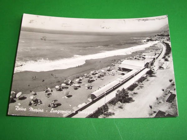 Cartolina Deiva Marina - Lungomare e Spiaggia 1955 ca