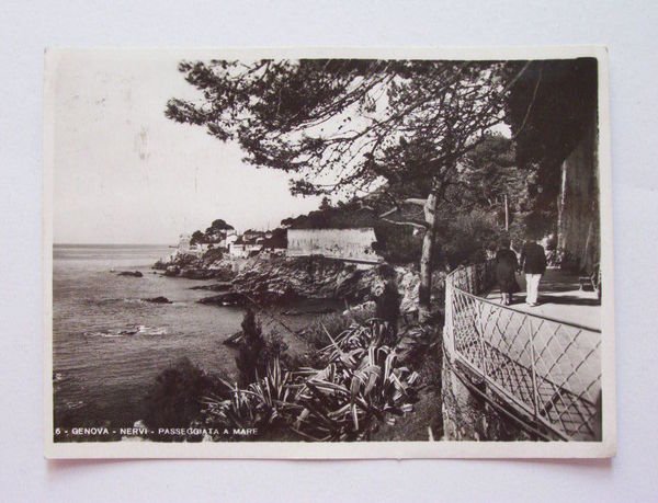Cartolina Genova Nervi - Passeggiata a mare 1938