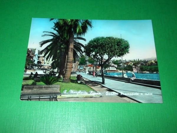 Cartolina S. Margherita Ligure - Giardini Passeggiata a mare 1957