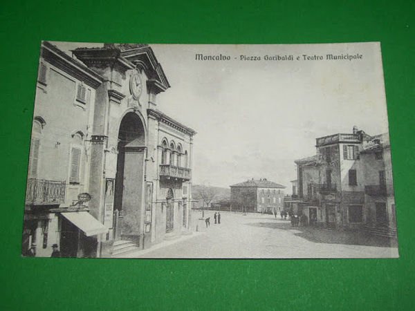 Cartolina Moncalvo ( Asti ) - Piazza Garibaldi e Teatro …