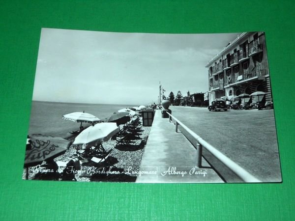 Cartolina Bordighera - Lungomare - Albergo Parigi 1956