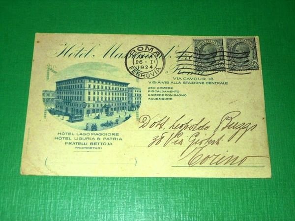 Cartolina Roma - Hotel Massimo D'Azeglio 1924