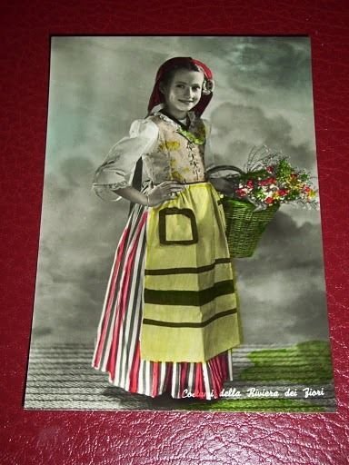 Cartolina Costumi popolari Liguri - Ragazza con i fiori