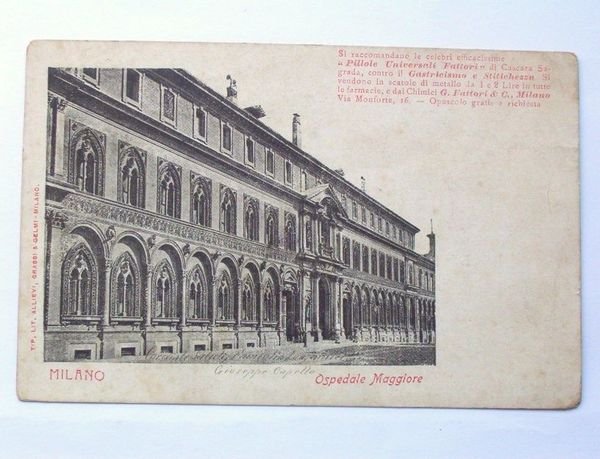 Cartolina Milano - Ospedale Maggiore viaggiata 1900. | Immagine principale