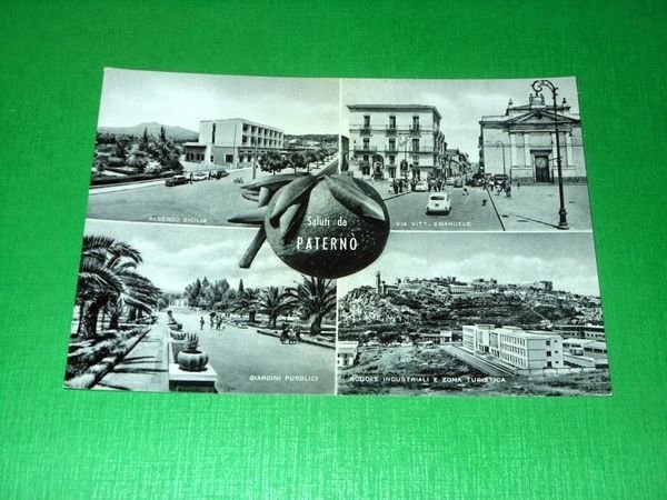 Cartolina Saluti da Paternò - Vedute diverse 1955 ca.