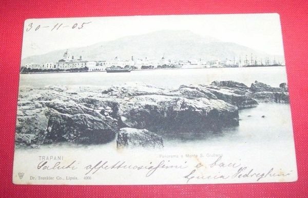 Cartolina Trapani - Panorama e Monte S. Giuliano 1905.