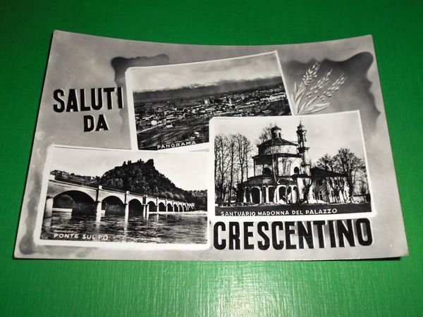 Cartolina Saluti da Crescentino - Vedute diverse 1957