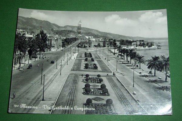 Cartolina Messina - Via Garibaldi e Lungomare 1956 | Immagine principale