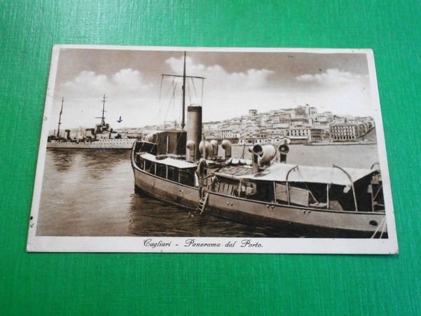 Cartolina Cagliari - Panorama dal Porto 1936.