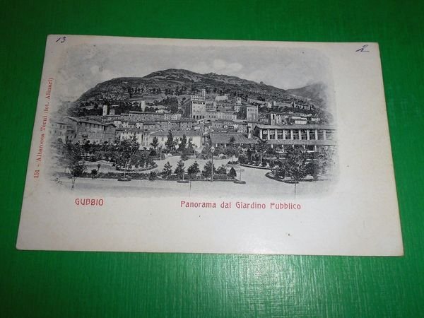 Cartolina Gubbio - Panorama dal Giardino Pubblico 1903.