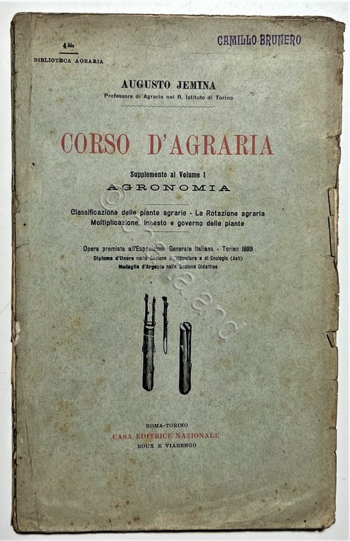 A. Jemina - Corso d'Agraria: Supplemento al Volume I Agronomia …
