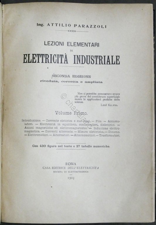 A. Parazzoli - Lezioni elementari di elettricità industriale - 1905